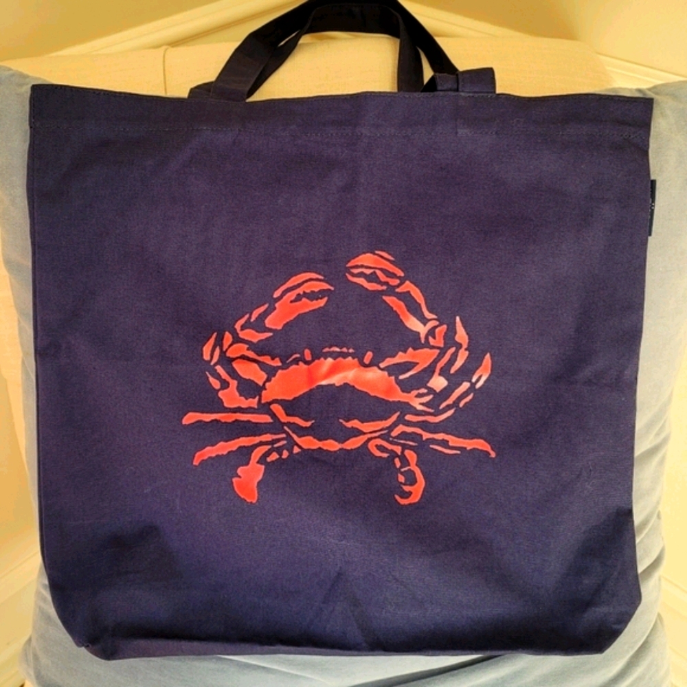 New! J. Crew Crab Tote Bag Cotton in Navy Blue NWT - Picture 2 of 4